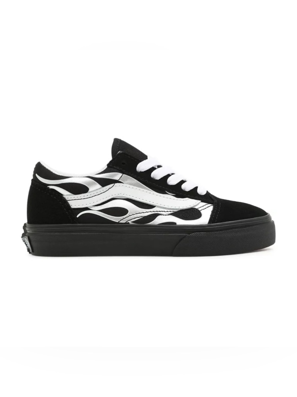 Vans Kids' Metallic Flame Old Skool Shoes - Black / Silver Suede